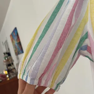 GAP Linen Blend Rainbow Stripe Puff Sleeve Dress S thumbnail 5