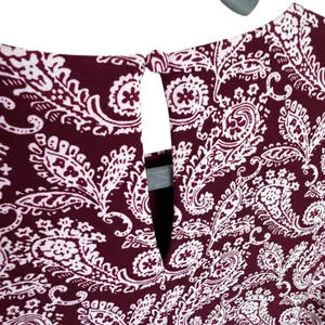 Lauren Ralph Lauren Burgundy White‎ Paisley 3/4 Sleeve Belted Midi Dress Size 8 thumbnail 3