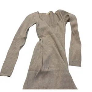 ✨Meshki Taupe Tan Cali Long Sleeve Ribbed High Slit Midi Sz Large Dress✨ thumbnail 9