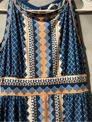 Blue Patterned Maxi Dress with Geometric Trim. Max Studio Size XS thumbnail 3