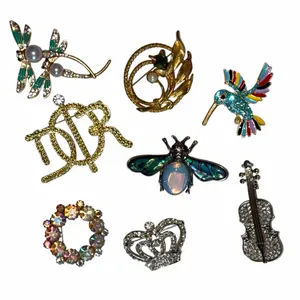 Crystal Rhinestone Violin Brooch Pin Silver thumbnail 2