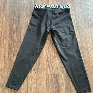 Nike Black Dri-Fit Performance Logo Waistband Leggings Black White Size Large thumbnail 10