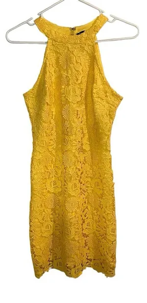 Lulus‎ Yellow Love Poem Floral Crochet Lace Halter Sleeveless Dress Size Medium thumbnail 1