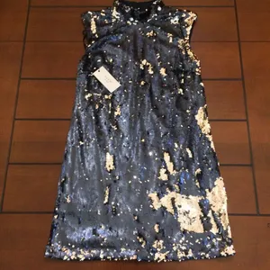 NWT Ali & Jay Double Platinum sequin sleeveless mini shift dress blue silver lar thumbnail 2