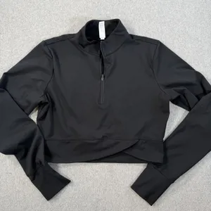 Yogalicious Lux Nola Cropped Half Zip Activewear Top Black Women's XL Thumbholes thumbnail 1