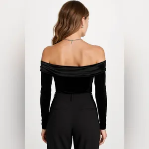 NWT REVOLVE by Glamorous Black Velvet Off-Shoulder Bodysuit thumbnail 5
