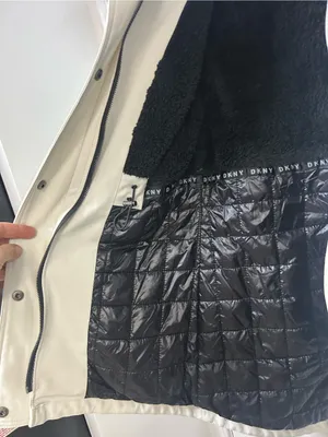DKNY Women's Cream Jacket with Black Faux Fur Collar NWOT thumbnail 4