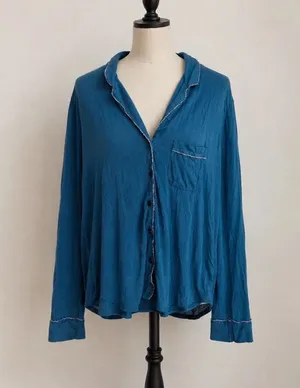 Victoria's Secret Teal Modal Button Front Pajama Sleep Top Shirt Size S thumbnail 1