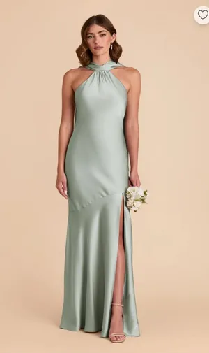 Birdy grey matte satin sage dress thumbnail 1