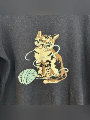 Astrologie Dark Navy Blue Cat/Kitten with Yarn Pullover Sweater Size XXL thumbnail 2