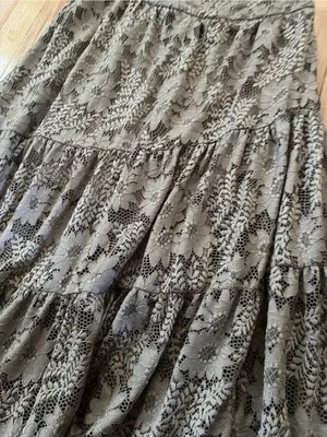 Altar'd State Brown Taupe Lace Tiered Maxi Skirt Small Cottagecore Romantic thumbnail 2