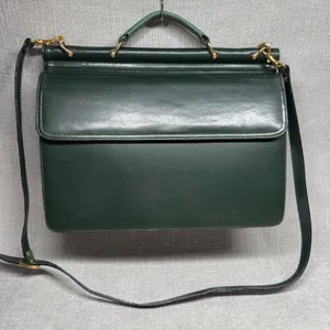 Belle Rose Vintage Satchel Briefcase Handbag Dark Forest‎ Green Messenger Bag thumbnail 3