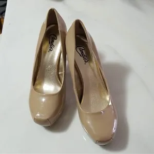 Candie’s Nude Patent Platform Peep Toe Heels Size 9 Classic Pumps thumbnail 5
