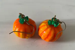 Orange Pumpkin Earrings- Pierced Ears- Costume Jewelry thumbnail 4
