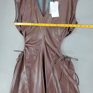 7 For All Mankind Dress Womens S Brown Faux Leather‎ Cutout Midi NEW thumbnail 8