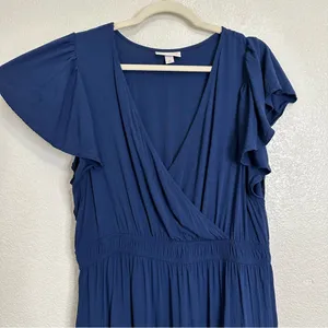Knox Rose Navy Blue Flutter Short Sleeves Tiered Midi Dress, Size XL thumbnail 3