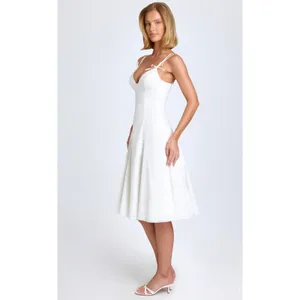 Oh Polly Mallory Bow-Detail A-Line Midi Dress in White Size 14 New thumbnail 3