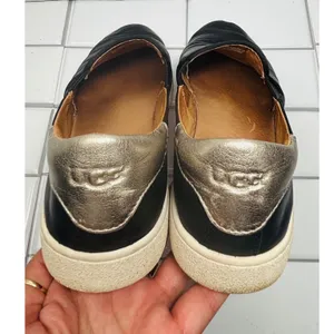 UGG Cas Slip-On Sneakers Womens 11 Black Leather Good Metallic Heel Slip On Shoe thumbnail 11