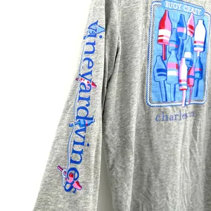 Vineyard Vines Size Medium Shirt Gray Pocket Tee Long Sleeve Buoy Crazy Nautical thumbnail 4