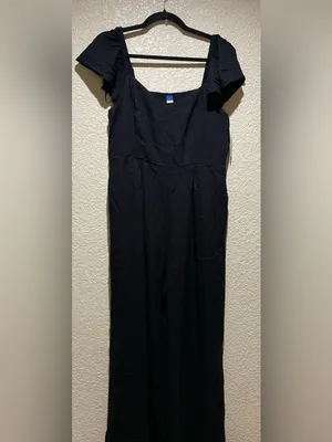 Old Navy NWT Black Wide-Leg Jumpsuit with Pockets & Flutter Sleeves Size L thumbnail 2