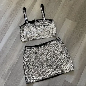 Reformation Sequin Two Piece Set: Kayla Crop Top (M) and Feliz Skirt (12) thumbnail 2