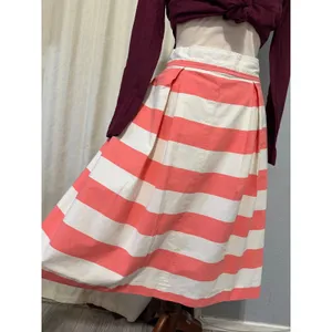 100% Cotton Womens Midi Skirt Size M Pink White Striped Pleated‎ Mod Nautical thumbnail 13