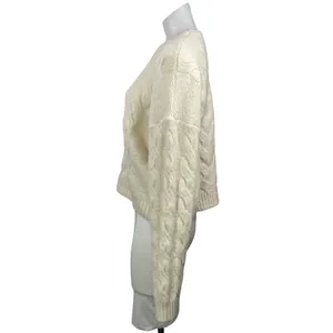 Joie Women's Cream Wool Cable Knit Long Sleeve Crew Neck Sweater Top Size M thumbnail 2