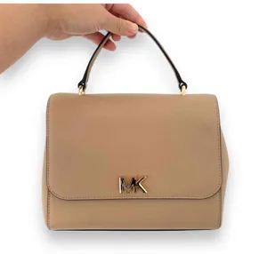 Michael Kors | Mott Beige Leather Top Handle Satchel Crossbody Gold Hardware thumbnail 19
