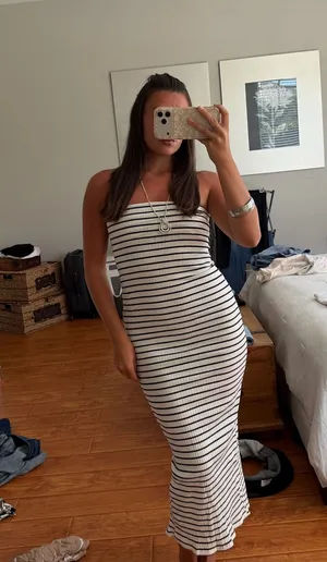 chic striped ribbed strapless convertible maxi dress / skirt thumbnail 1