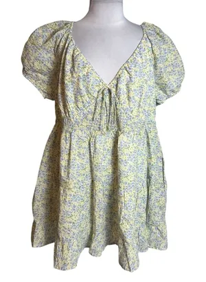 NWT Arula Claire mini dress Sz 3X Blue‎ yellow floral thumbnail 1