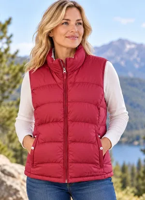 LL Bean Womens XL Burgundy Goose Down Puffer Vest Pockets Gorpcore Excellent thumbnail 1