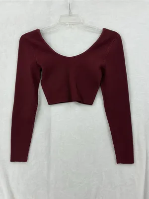 Babaton Off-the-Shoulder Ribbed Crop Sweater in Burgundy 1155 thumbnail 6