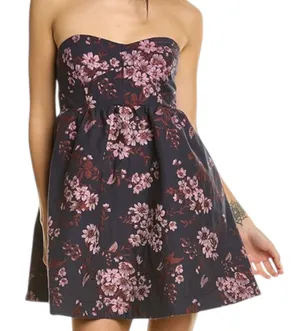 Free People Matilda Tie Back‎ Strapless Babydoll Floral Mini Dress Size Small thumbnail 1