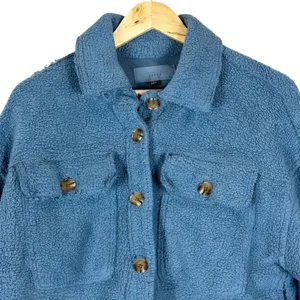Blank NYC Cropped Sherpa Trucker Jacket Womens‎ L Blue Fleece Cozy 90s Retro thumbnail 3