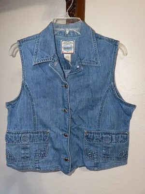 Vintage Jean Jacket Cropped Pockets cottagecore granny sleeveless vest thumbnail 2