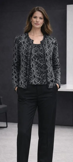 Blu Sage Two Piece Cardigan Tank Set Black Sparkle Silver Snake Print Womens XL thumbnail 1