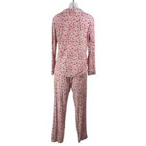 Lauren Ralph Lauren Red Floral Button Down Long Sleeve Sleepwear Pajamas Set S thumbnail 3