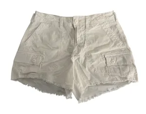 American Eagle Cargo Shorts Womens Size 2 90's Boyfriend Stretch Raw Hem White thumbnail 1