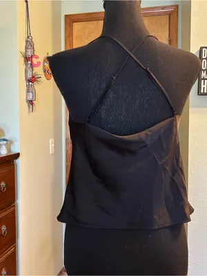 Rachel Zoe black satin cowl neck tank top with crossed straps in back size M thumbnail 3