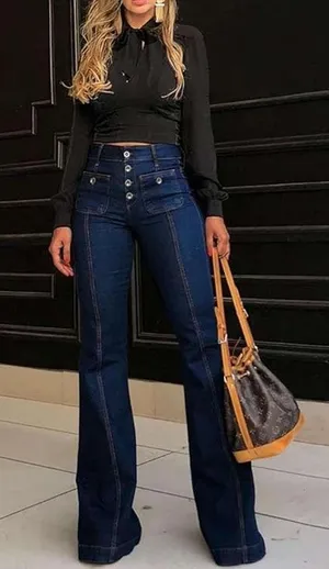 NWT ~ Women's Button Fly Boho Denim Blue Jeans ~ Size 0X thumbnail 1