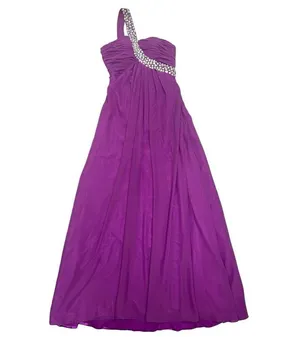 Prom Formal Dress Purple One Shoulder Long Embellished Beaded Cocktail Size S thumbnail 1