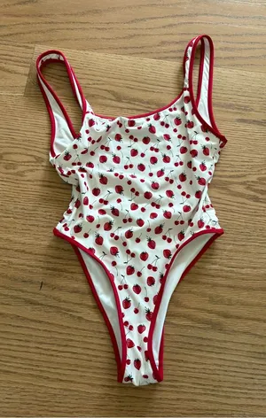 Frankie's Bikinis White One-Piece with Red Strawberry Print thumbnail 1