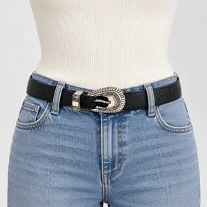 Silver Creek Collection Western Belt Size 28 Black Leather Concho Buckle Rodeo thumbnail 1
