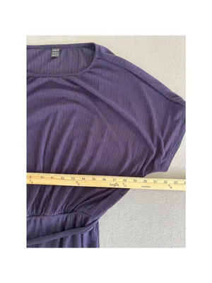 Shein Plisse Ribbed Midi Dress Womens Size Large Purple Belted‎ Dolman Boat Neck thumbnail 7