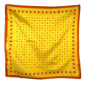 Vintage Ray Strauss Scarf 18” Yellow Orange Geometric Mod Bandana Italy Square thumbnail 2