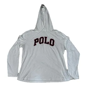 Polo Ralph Lauren Women's White Pullover Hoodie Big POLO Patch SZ L Lightweight thumbnail 1