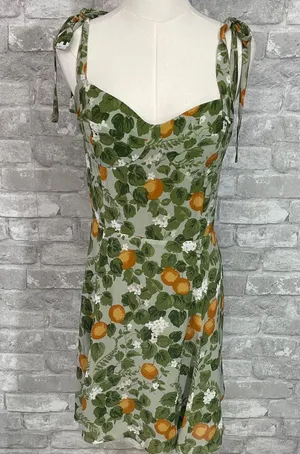 O.p.t Chic Floral Mini Dress in Green and Orange thumbnail 1