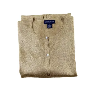 Ann Taylor Gold Shimmer Knit Crewneck Cardigan Sweater Women's Large EUC thumbnail 12