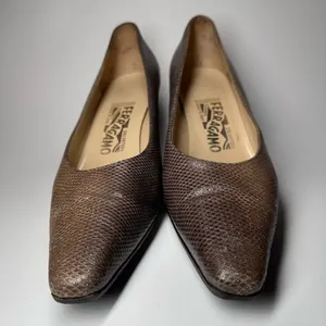 Salvatore Ferragamo Snakeskin Pumps Heels Leather Made in Italy 9 B Vibram Soles thumbnail 3