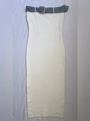 LU♥NYC White Strapless Bodycon Midi Dress L thumbnail 2